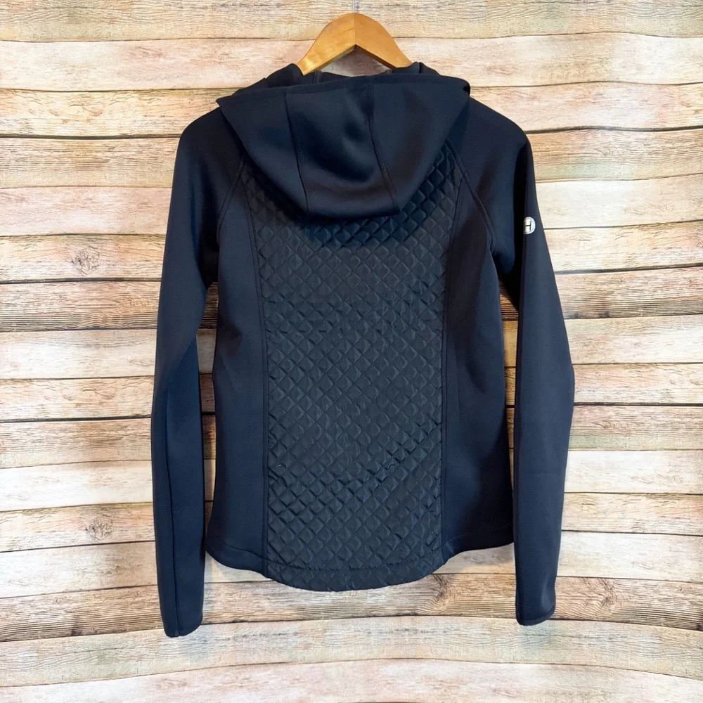 Harcour Techline Equestrian Black Quilted Hooded Zip Up Jacket Size Small